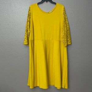Jessica London Woman’s fit and flare lace sleeves Yellow Dress size 20